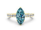 Yellow gold Marquise Cut Diamond Pavé Band Solitaire Ring with Prong Setting