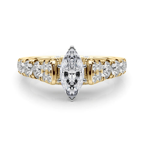 Yellow gold Marquise Cut Diamond Pavé Band Solitaire with Four-Prong Setting 1