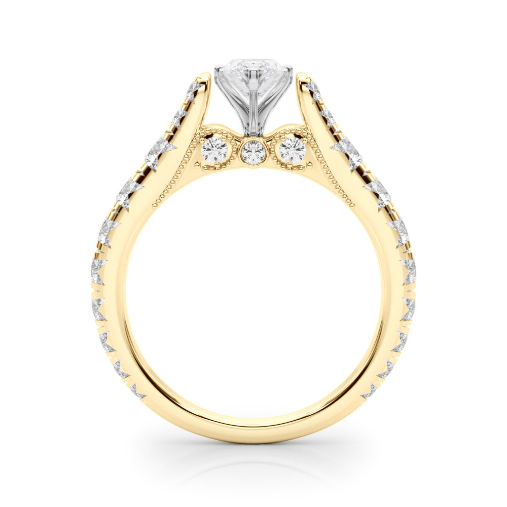 Yellow gold Marquise Cut Diamond Pavé Band Solitaire with Four-Prong Setting 2
