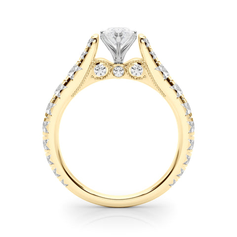 Yellow gold Marquise Cut Diamond Pavé Band Solitaire with Four-Prong Setting 2