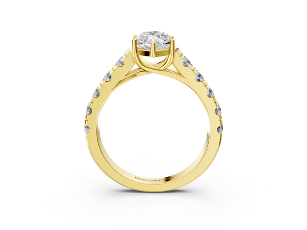Yellow gold Marquise Cut Diamond Solitaire Ring with Micro Pave Band and Prong Setting