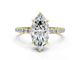 Yellow gold Marquise Cut Diamond Pavé Band Solitaire with Four-Prong Setting_4