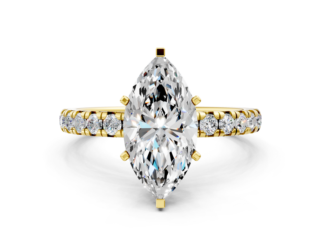 Yellow gold Marquise Cut Diamond Pavé Band with Four-Prong Setting_36