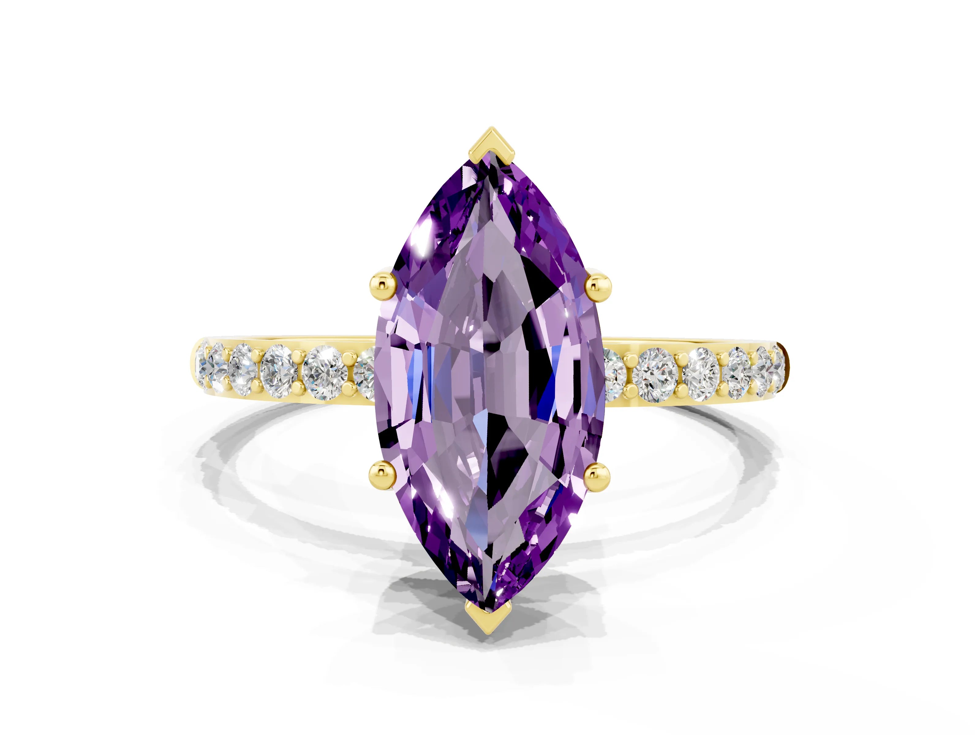 Yellow gold Marquise Cut Diamond Pavé Band with Six-Prong Setting