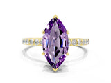 Yellow gold Marquise Cut Diamond Pavé Band with Six-Prong Setting