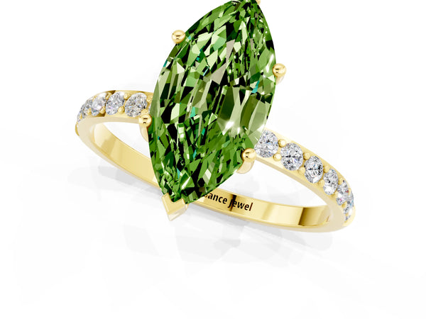 Yellow gold Marquise Cut Diamond Pavé Band with Six-Prong Setting