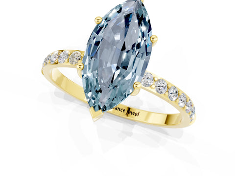 Yellow gold Marquise Cut Diamond Pavé Band with Six-Prong Setting_1
