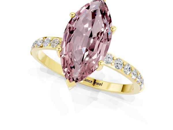Yellow gold Marquise Cut Diamond Pavé Band with Six-Prong Setting