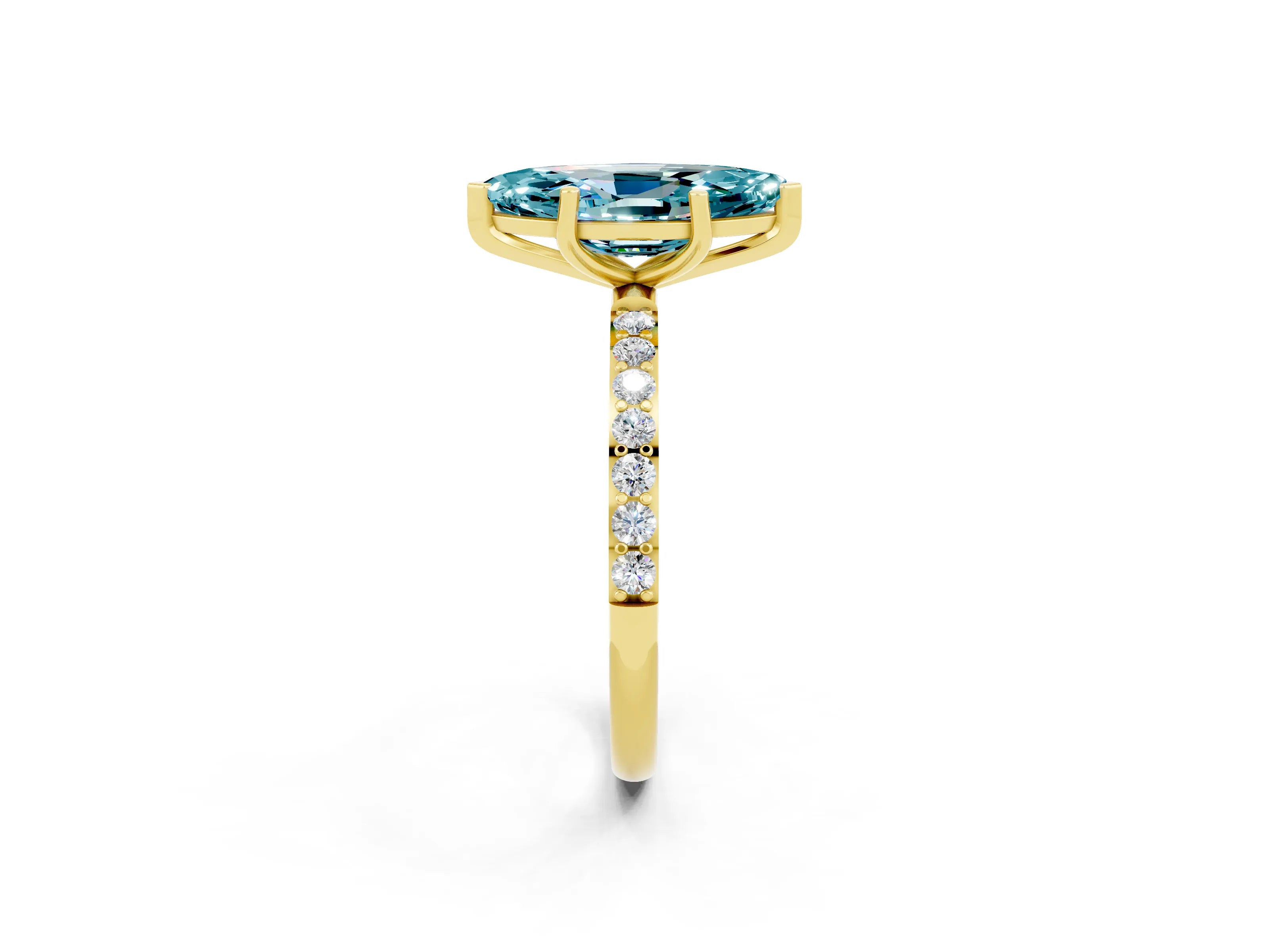 Yellow gold Marquise Cut Diamond Pavé Band with Six-Prong Setting_2