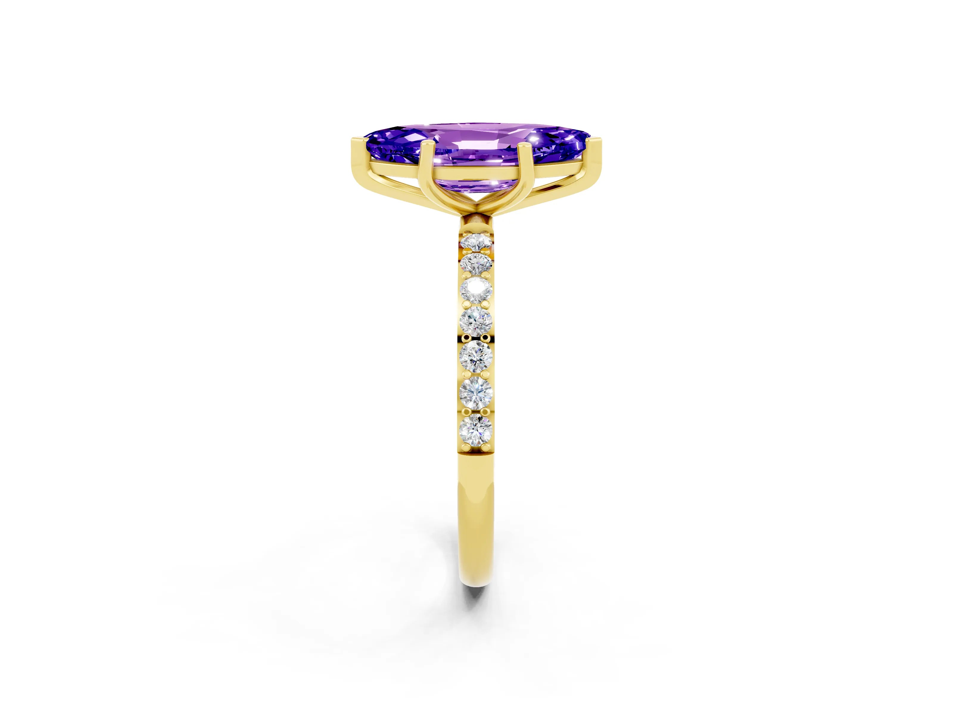 Yellow gold Marquise Cut Diamond Pavé Band with Six-Prong Setting_2