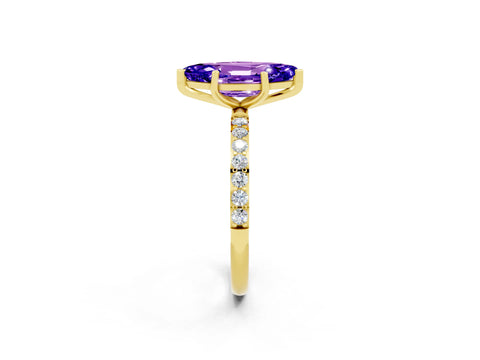 Yellow gold Marquise Cut Diamond Pavé Band with Six-Prong Setting_2