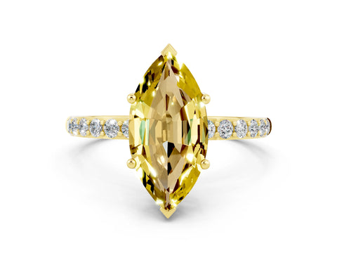 Yellow gold Marquise Cut Diamond Pavé Band with Six-Prong Setting
