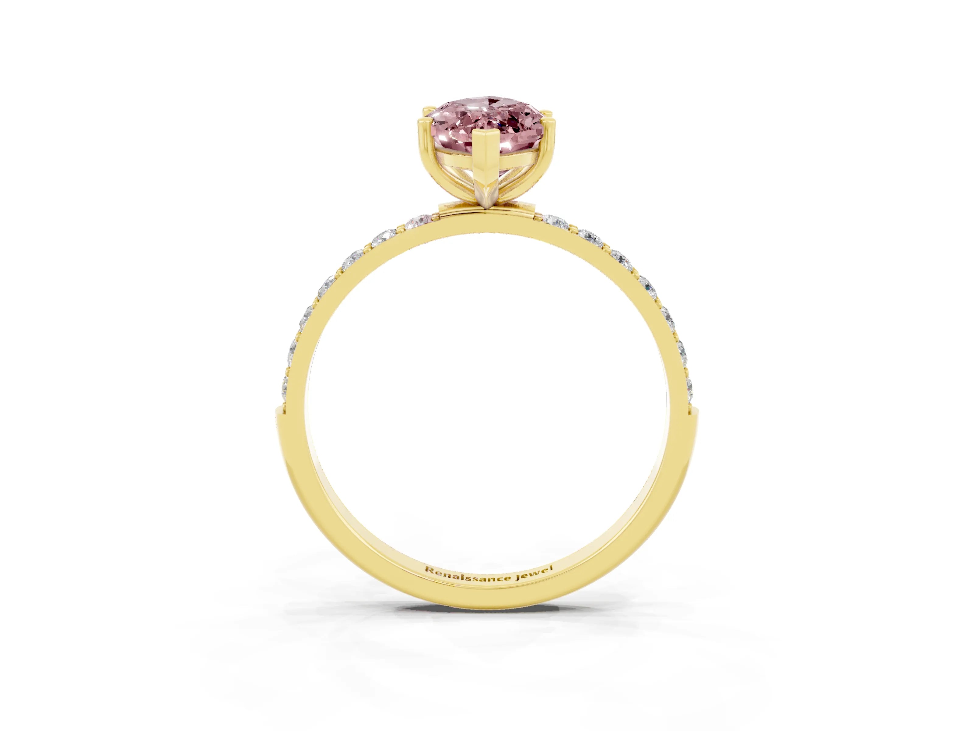 Yellow gold Marquise Cut Diamond Pavé Band with Six-Prong Setting_3