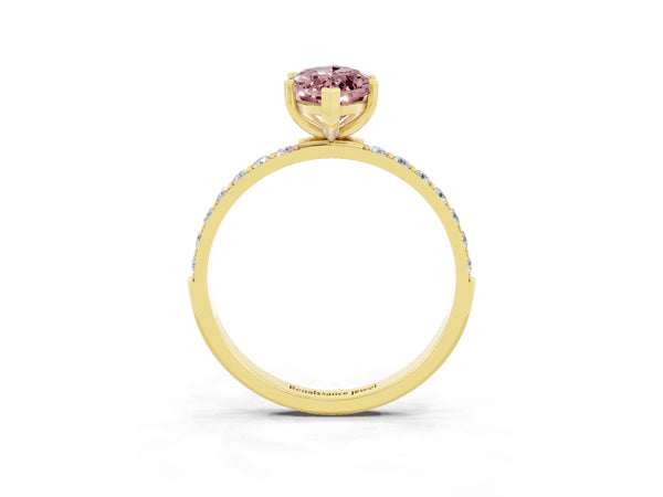 Yellow gold Marquise Cut Diamond Pavé Band with Six-Prong Setting