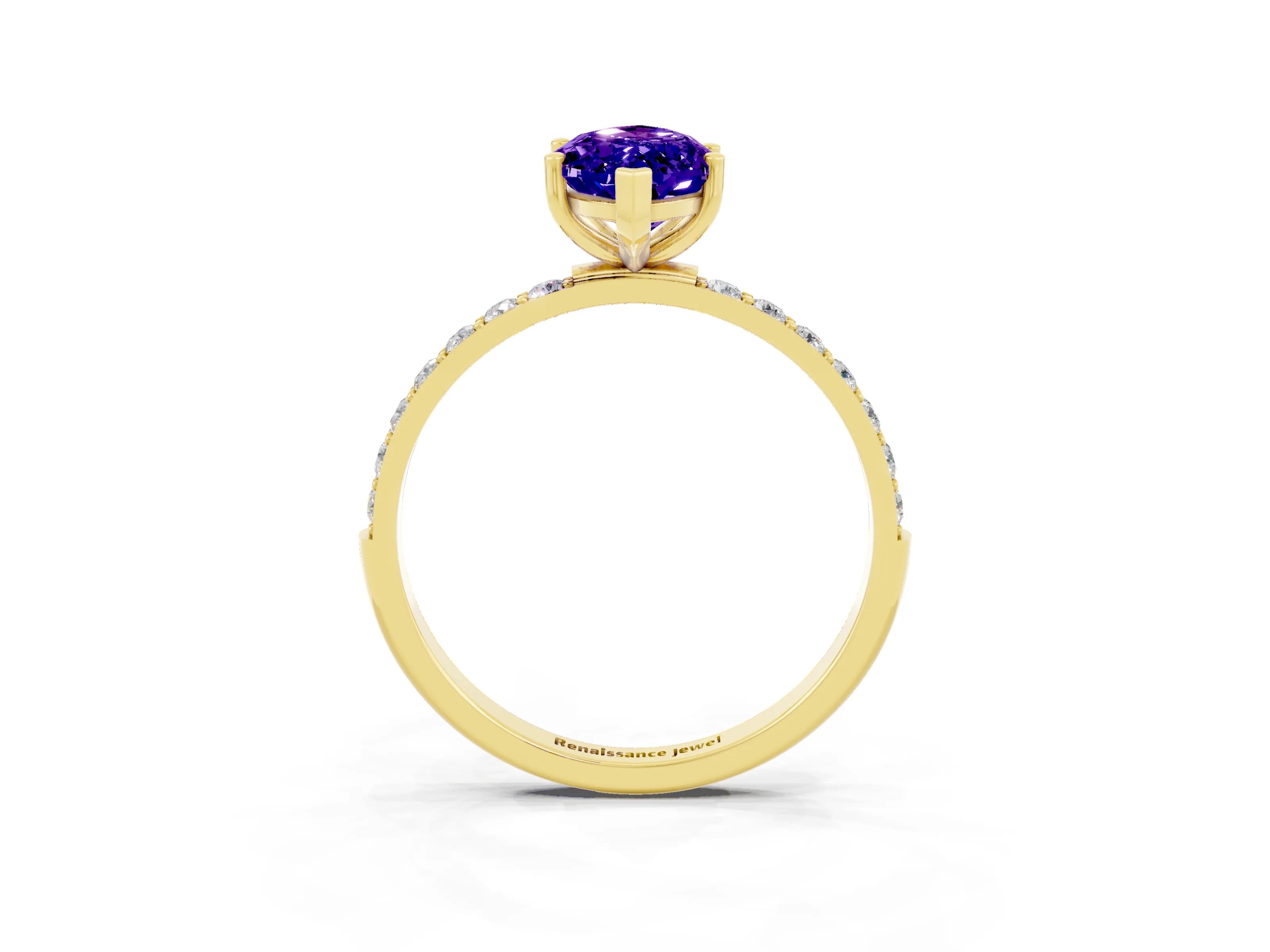 Yellow gold Marquise Cut Diamond Pavé Band with Six-Prong Setting_3