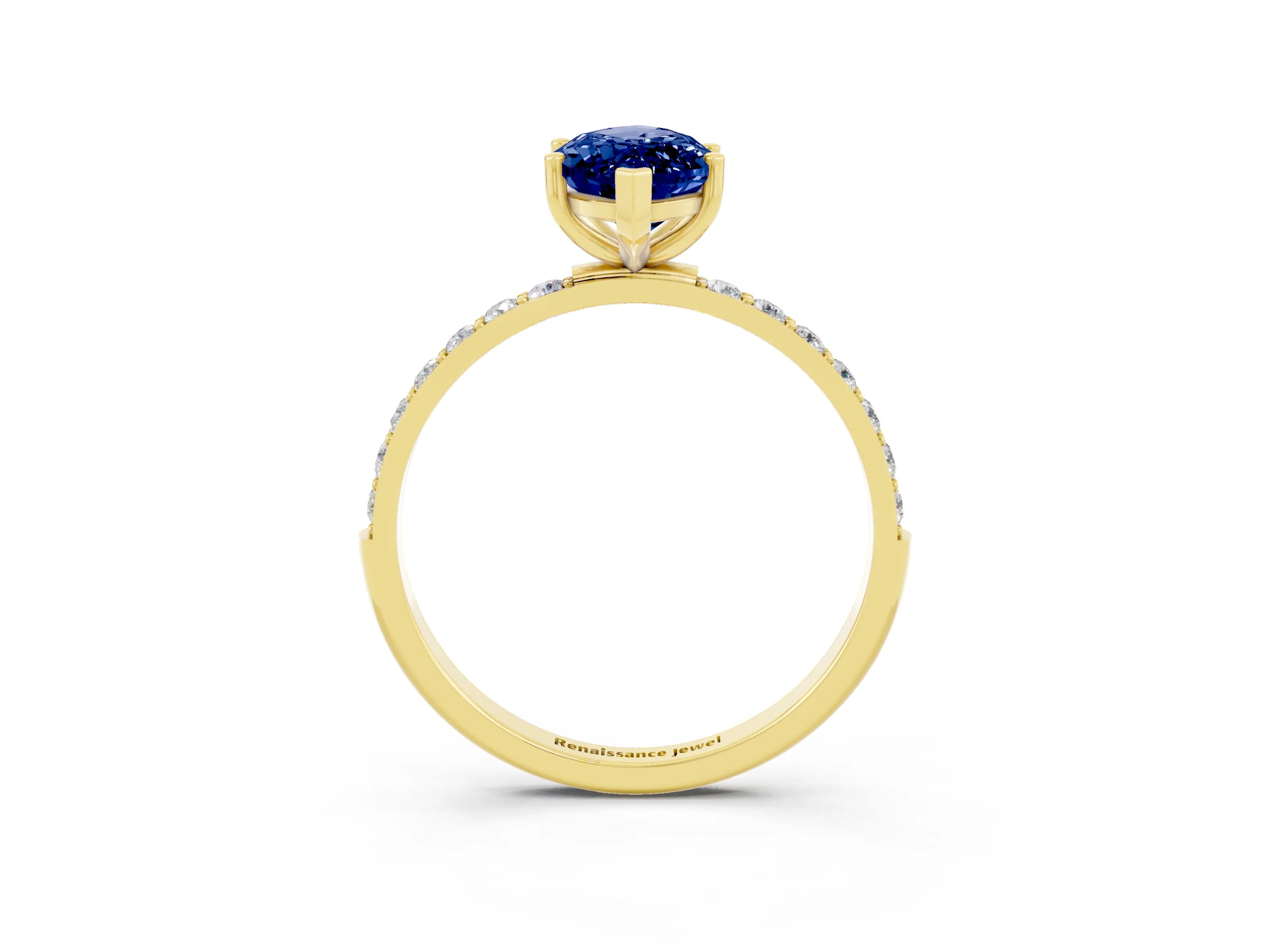 Yellow gold Marquise Cut Diamond Pavé Band with Six-Prong Setting_3