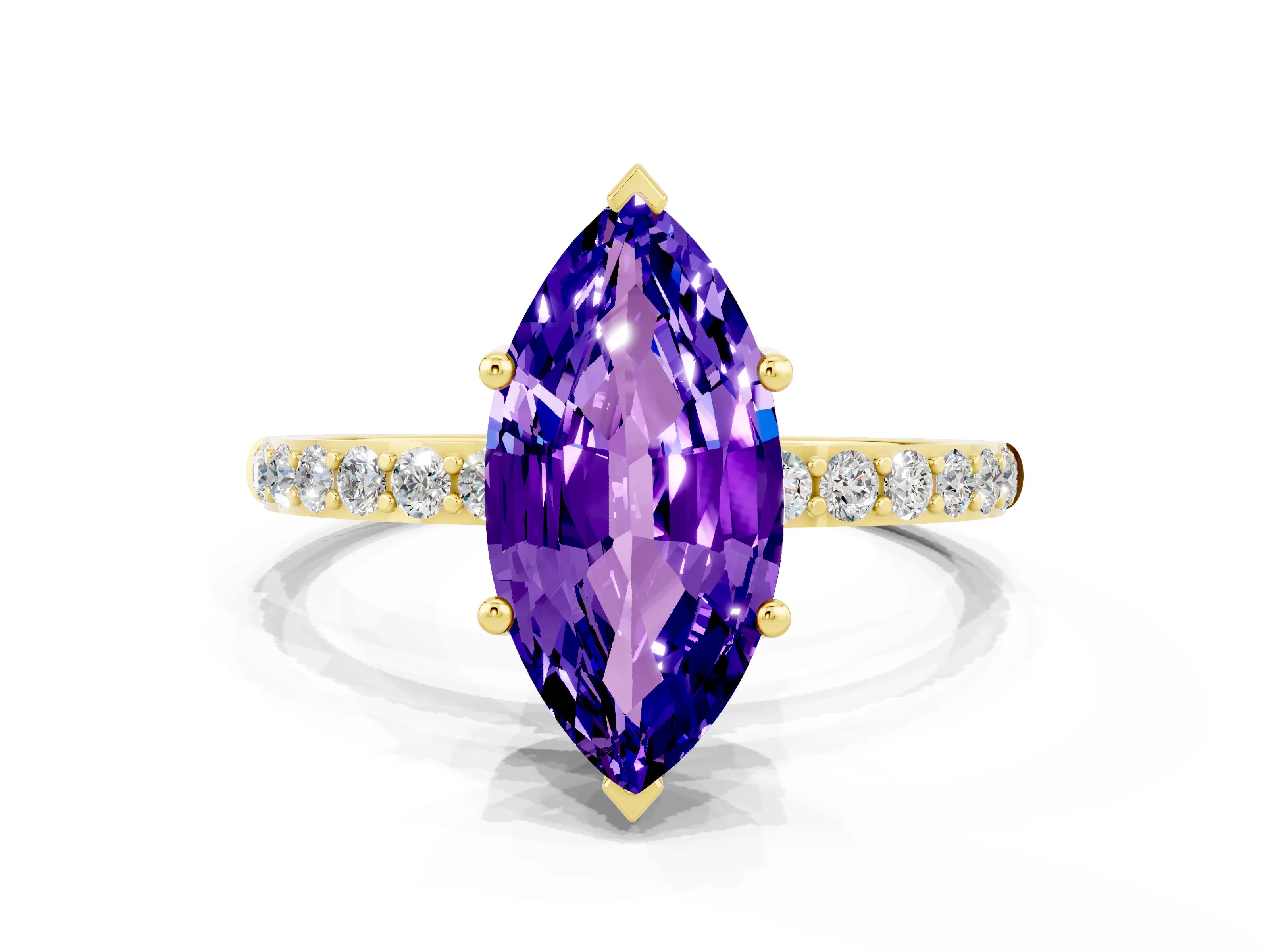 Yellow gold Marquise Cut Diamond Pavé Band with Six-Prong Setting