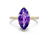 Yellow gold Marquise Cut Diamond Pavé Band with Six-Prong Setting