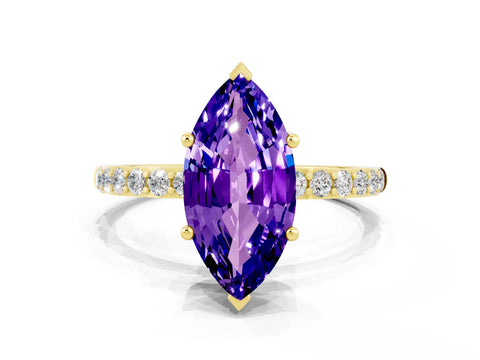 Yellow gold Marquise Cut Diamond Pavé Band with Six-Prong Setting