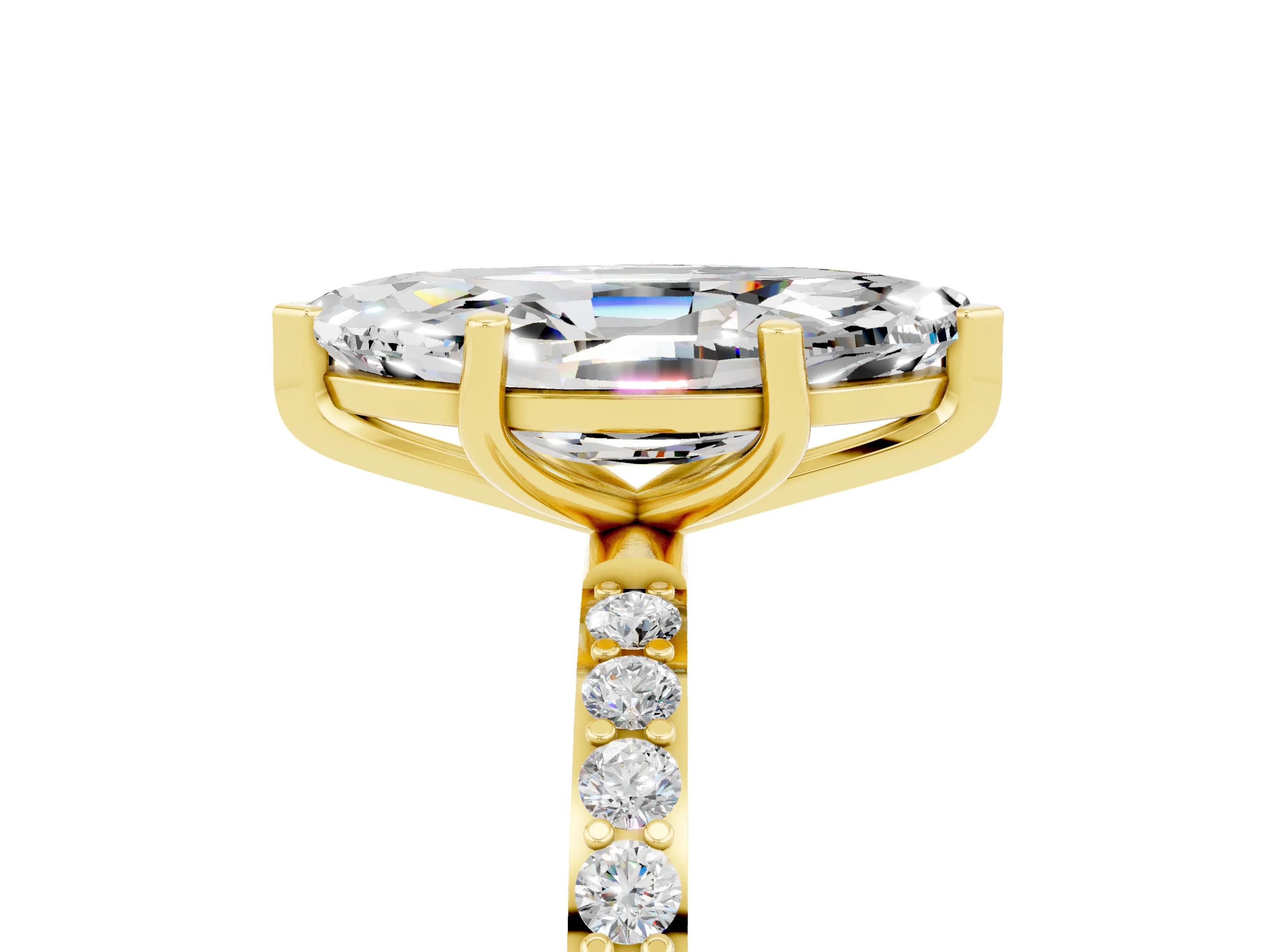 Yellow gold Marquise Cut Diamond Pavé Band with Six-Prong Setting_5