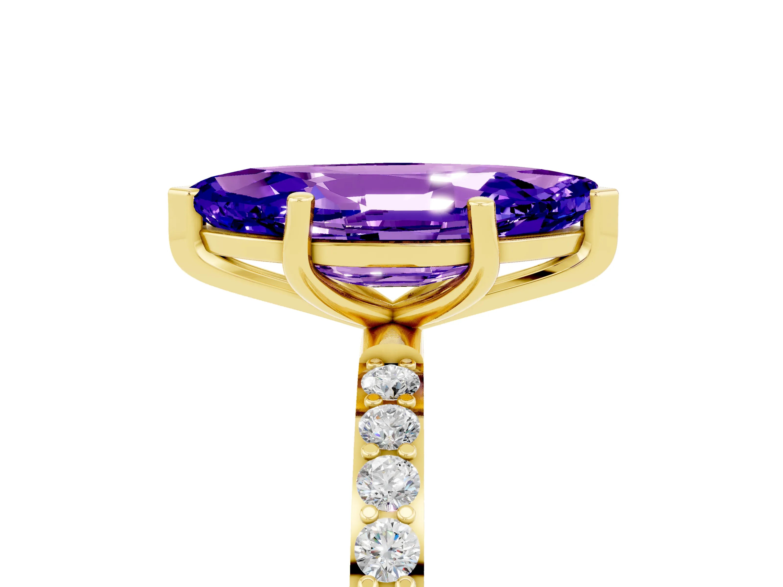 Yellow gold Marquise Cut Diamond Pavé Band with Six-Prong Setting_5