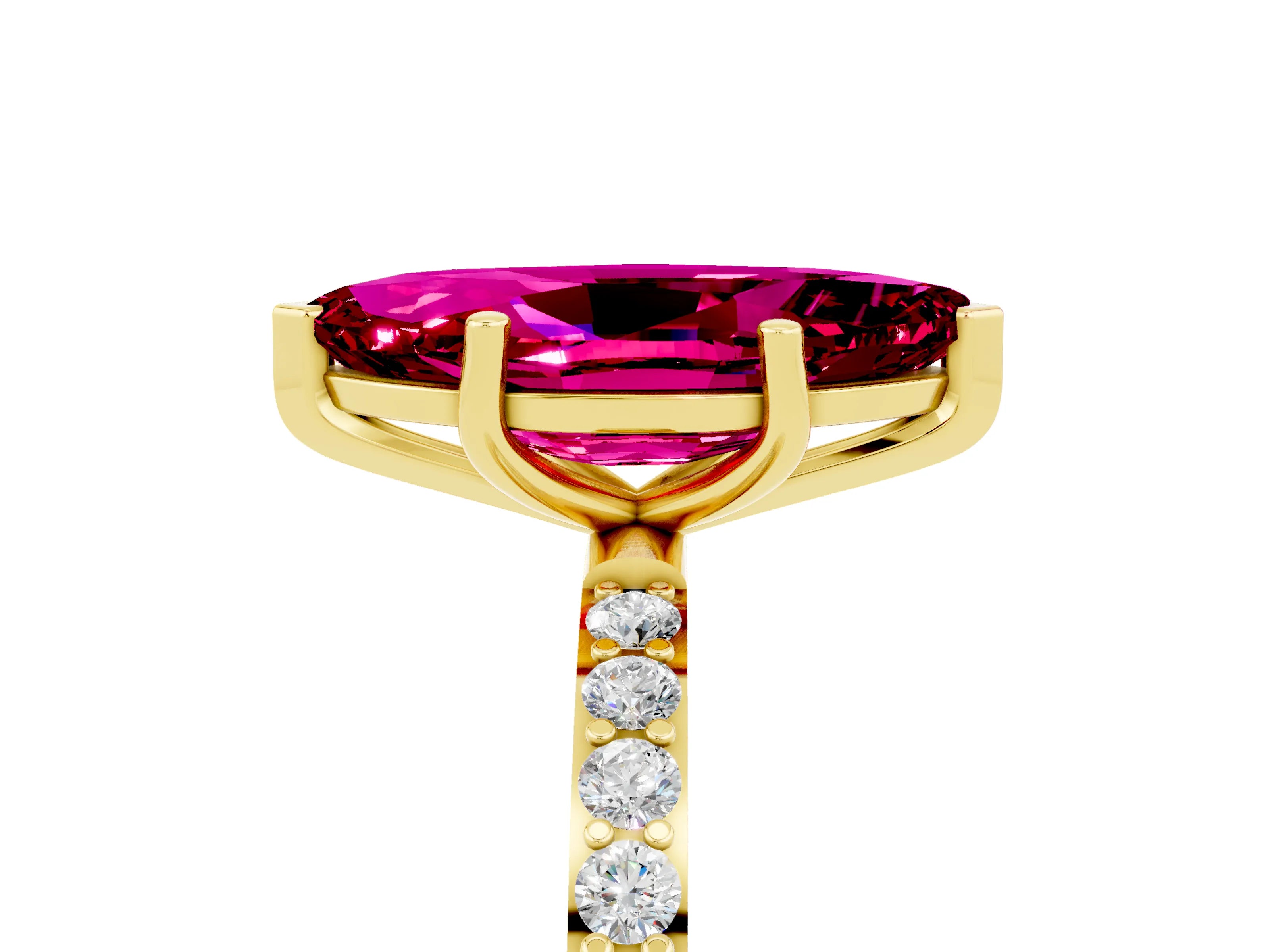Yellow gold Marquise Cut Diamond Pavé Band with Six-Prong Setting_5