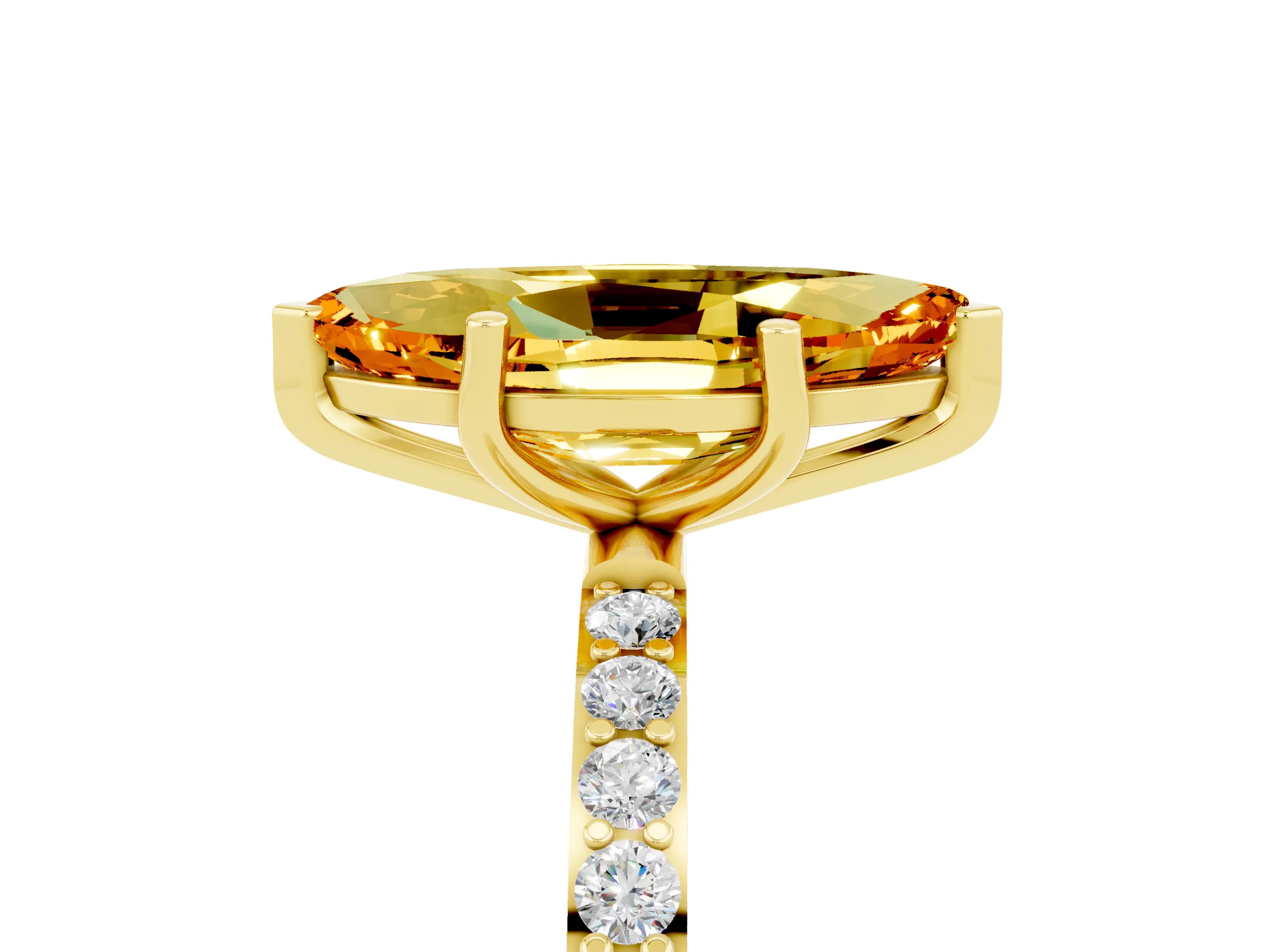 Yellow gold Marquise Cut Diamond Pavé Band with Six-Prong Setting_5