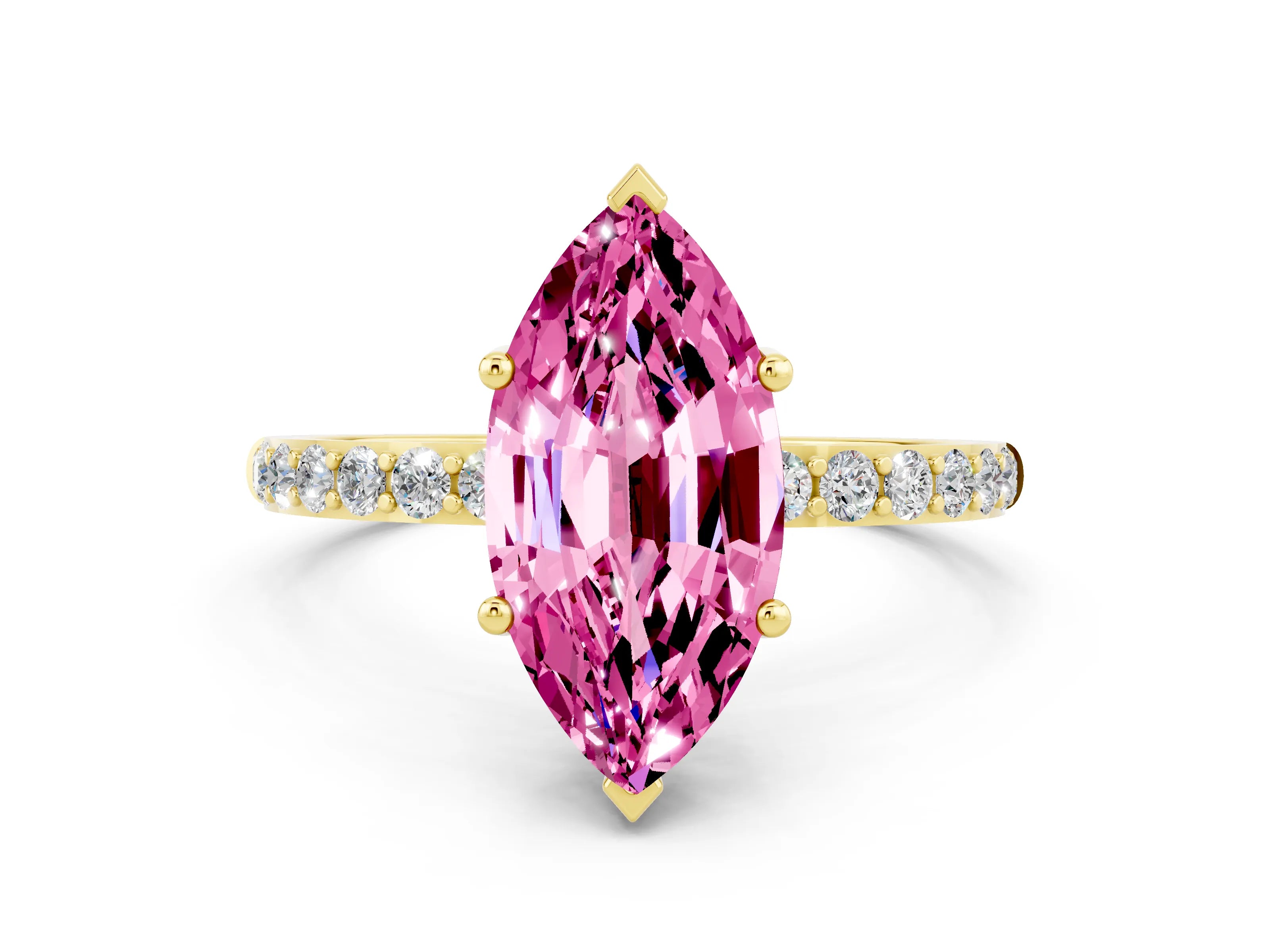Yellow gold Marquise Cut Diamond Pavé Band with Six-Prong Setting