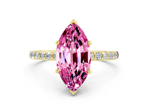 Yellow gold Marquise Cut Diamond Pavé Band with Six-Prong Setting