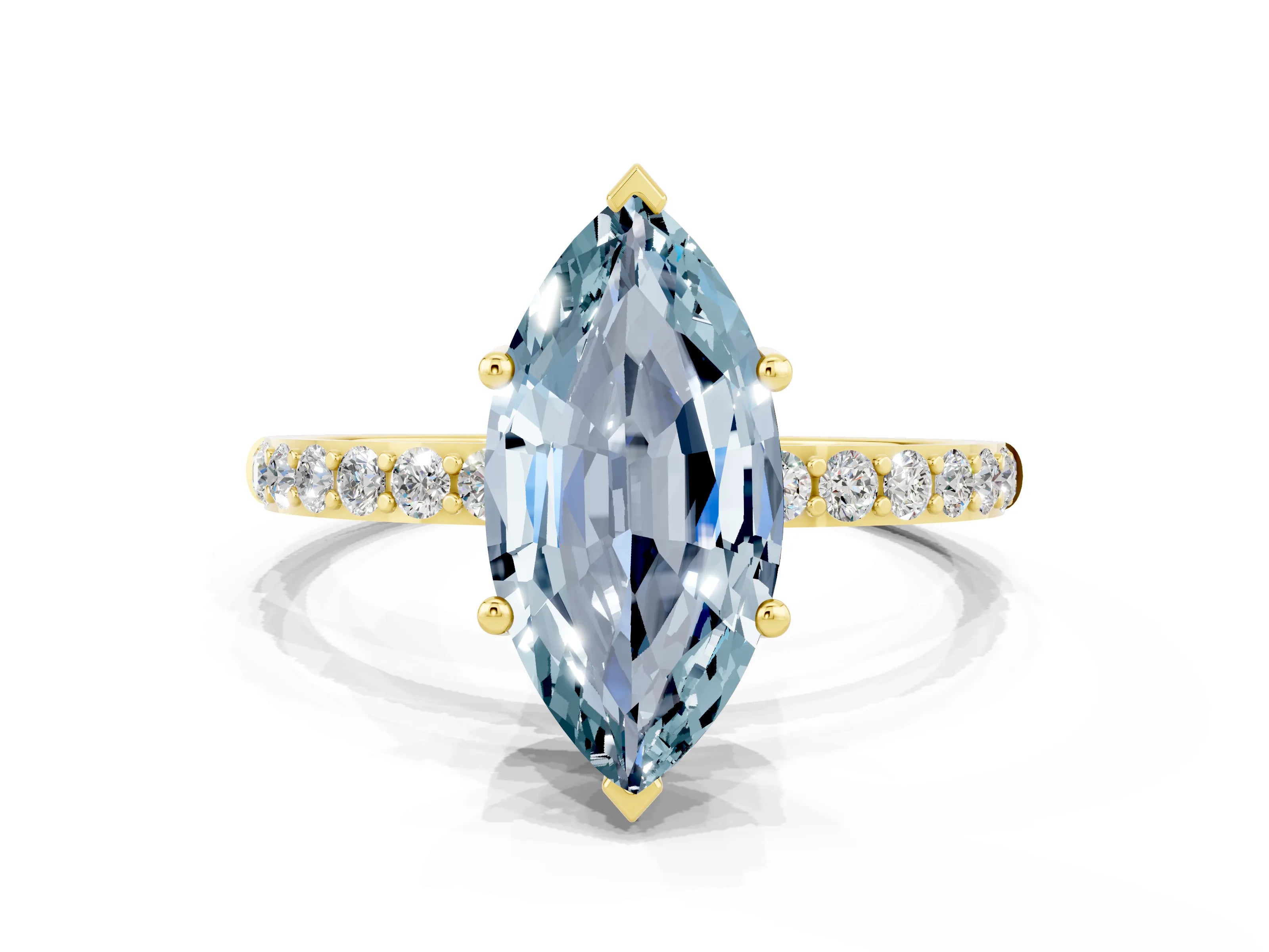 Yellow gold Marquise Cut Diamond Pavé Band with Six-Prong Setting