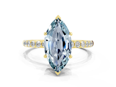 Yellow gold Marquise Cut Diamond Pavé Band with Six-Prong Setting