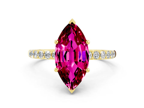 Yellow gold Marquise Cut Diamond Pavé Band with Six-Prong Setting