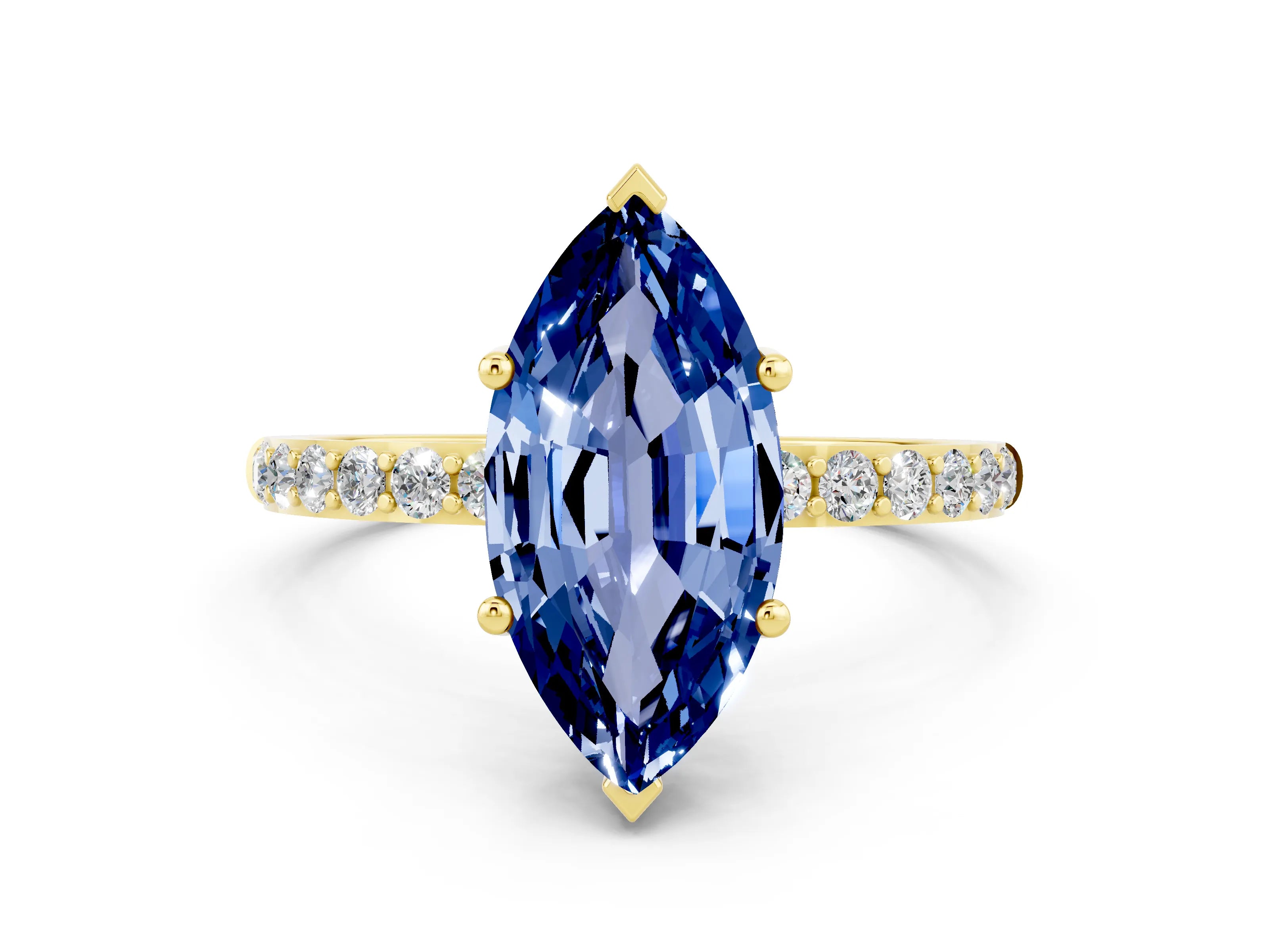 Yellow gold Marquise Cut Diamond Pavé Band with Six-Prong Setting