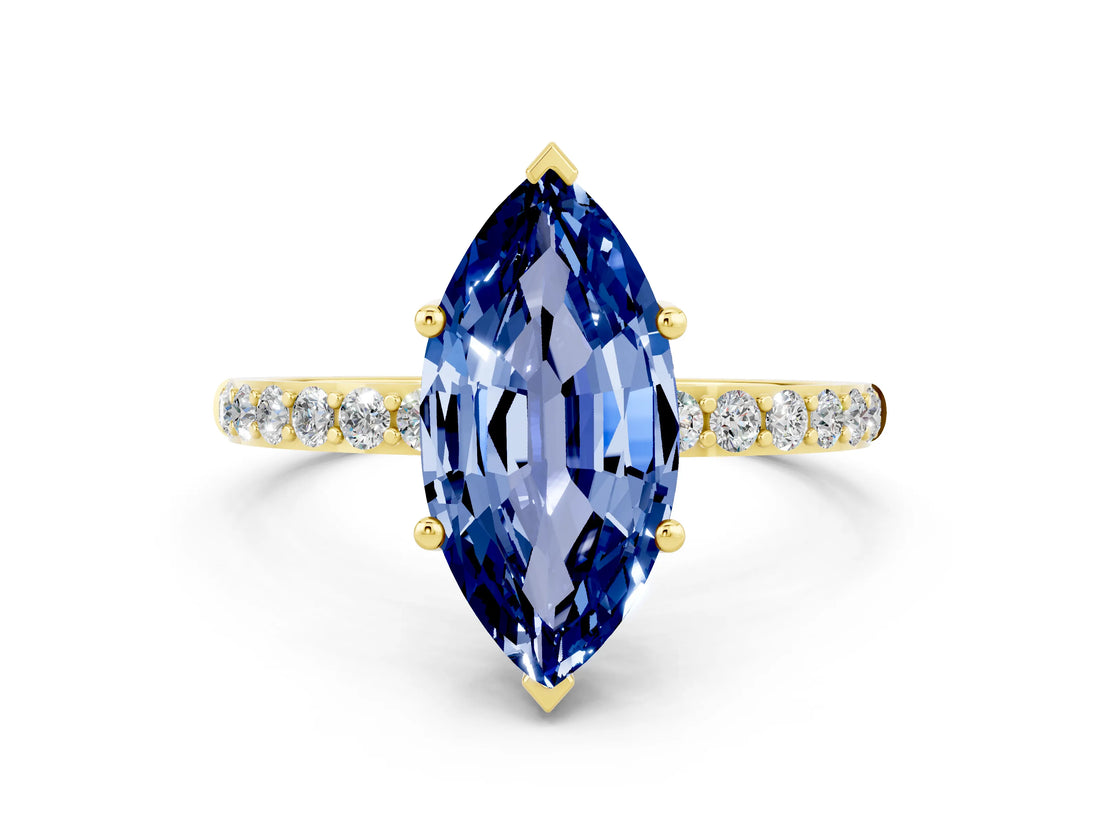 Yellow gold Marquise Cut Diamond Pavé Band with Six-Prong Setting