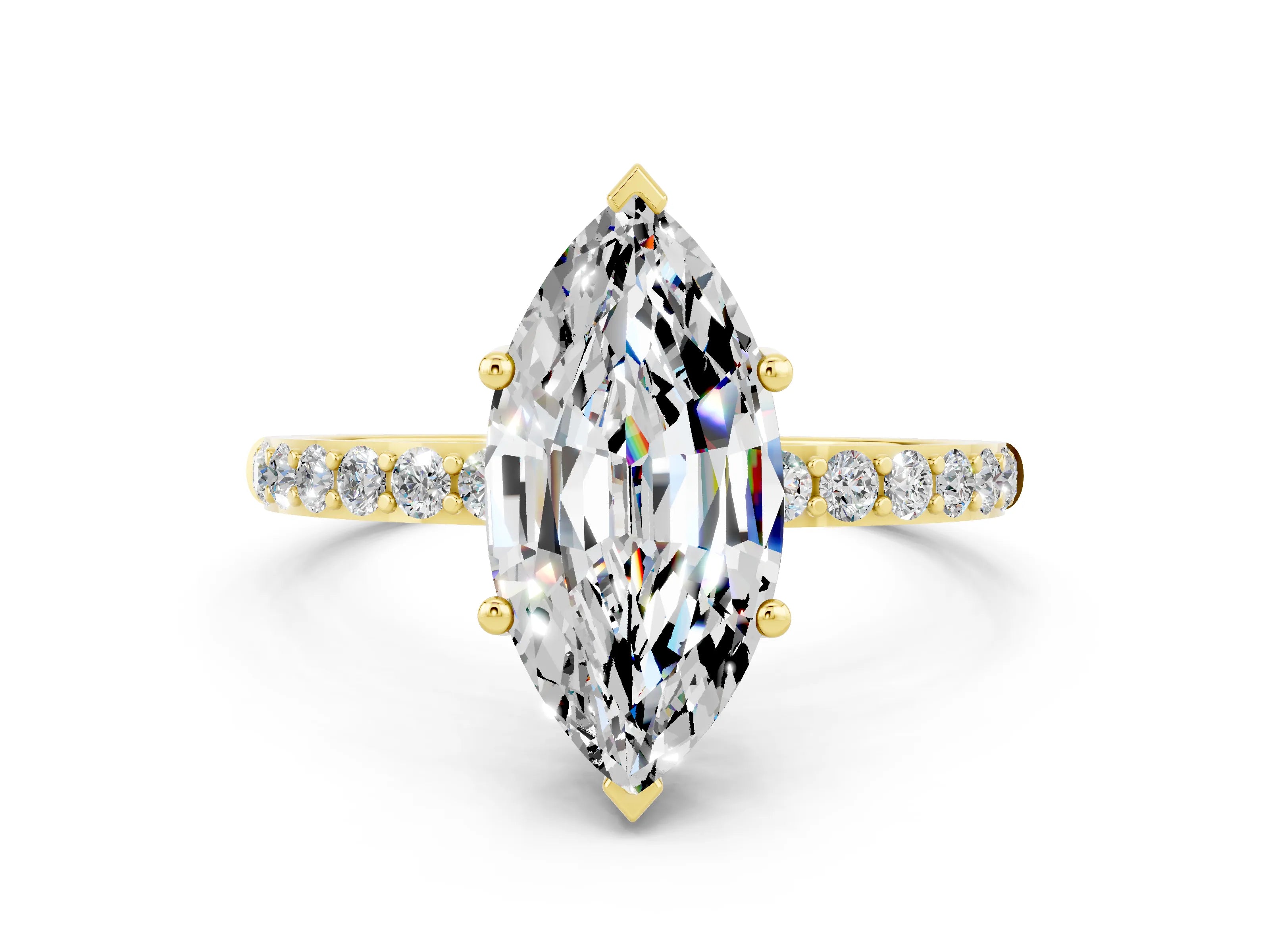 Yellow gold Marquise Cut Diamond Pavé Band with Six-Prong Setting