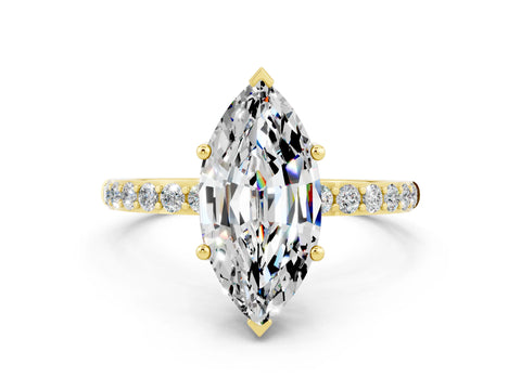 Yellow gold Marquise Cut Diamond Pavé Band with Six-Prong Setting