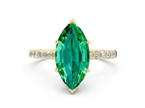 Yellow gold Marquise Cut Diamond Pavé Band with Six-Prong Setting