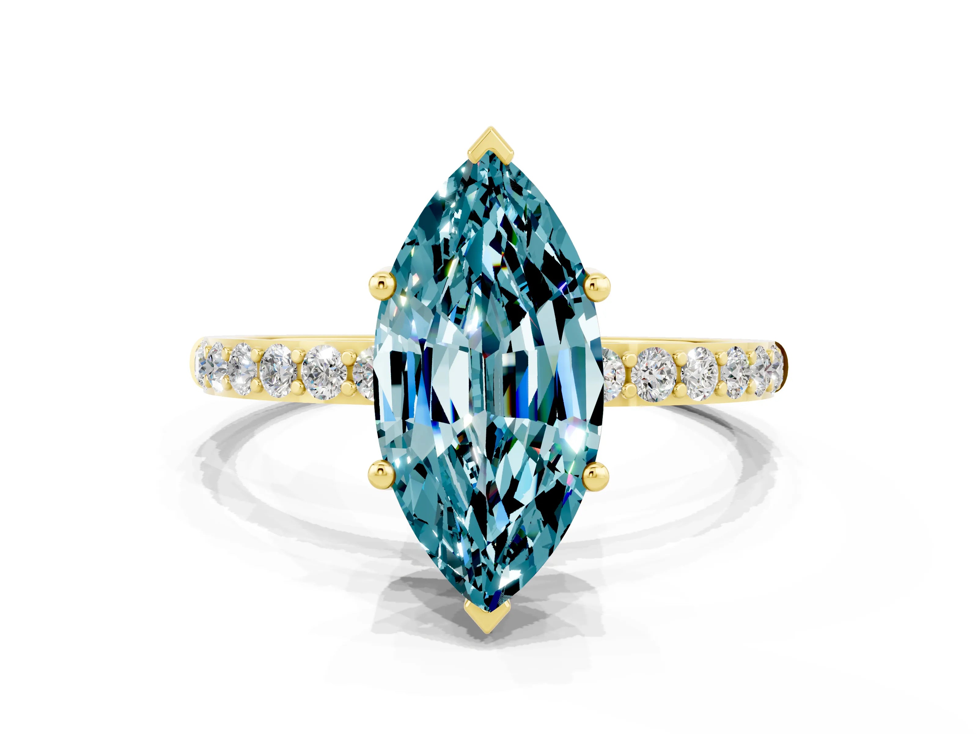 Yellow gold Marquise Cut Diamond Pavé Band with Six-Prong Setting
