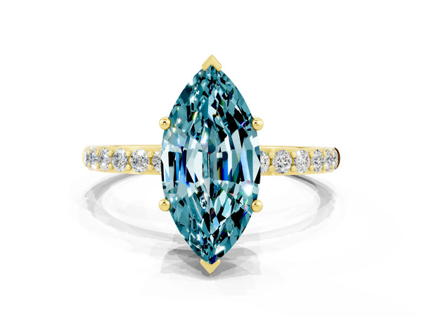 Yellow gold Marquise Cut Diamond Pavé Band with Six-Prong Setting