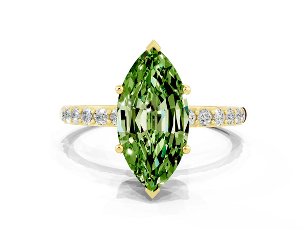 Yellow gold Marquise Cut Diamond Pavé Band with Six-Prong Setting