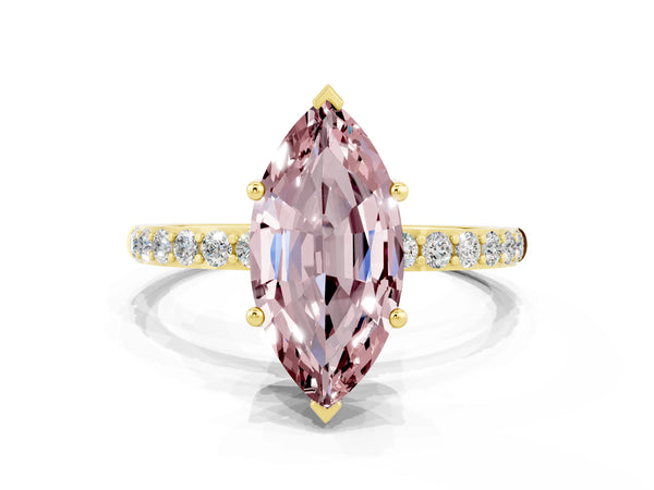 Yellow gold Marquise Cut Diamond Pavé Band with Six-Prong Setting