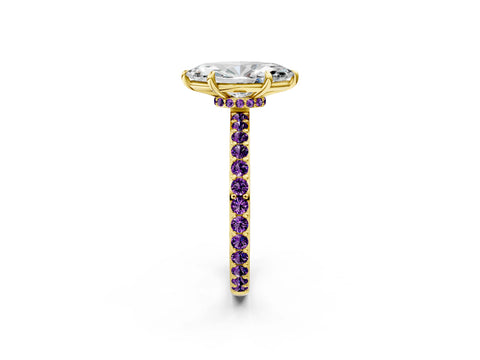 Yellow gold Marquise Cut Diamond Pavé Engagement Ring with Round with Amethyst side stone Accents and Prong Setting_2