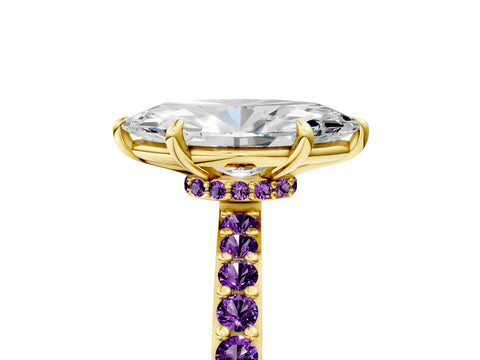 Yellow gold Marquise Cut Diamond Pavé Engagement Ring with Round with Amethyst side stone Accents and Prong Setting_5