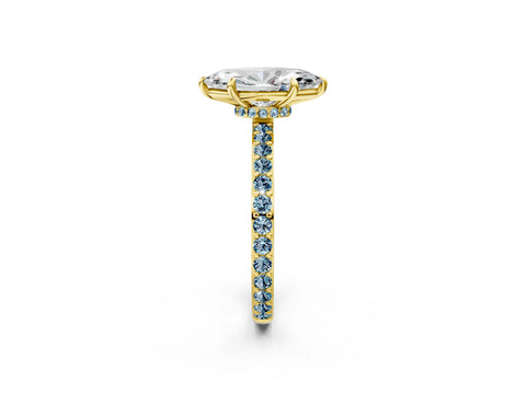 Yellow gold Marquise Cut Diamond Pavé Engagement Ring with Round with Aquamarine side stone Accents and Prong Setting_2