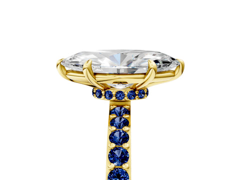 Yellow gold Marquise Cut Diamond Pavé Engagement Ring with Round with Blue Sapphire side stone Accents and Prong Setting_5