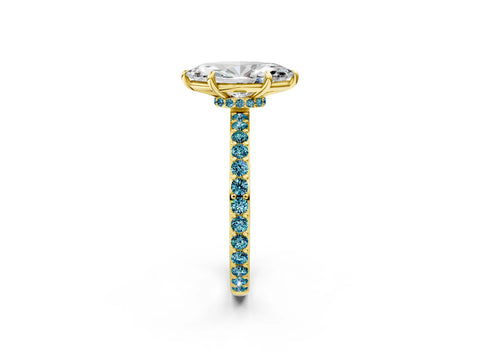 Yellow gold Marquise Cut Diamond Pavé Engagement Ring with Round with Blue Topaz side stone Accents and Prong Setting_2