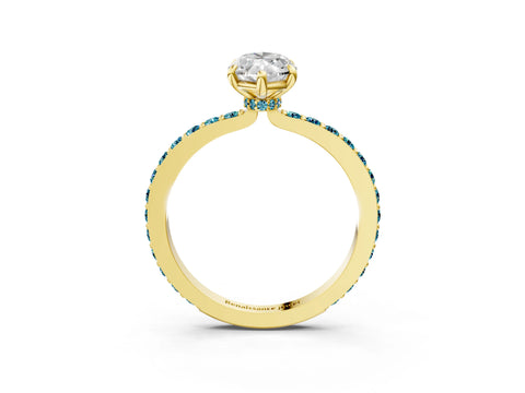Yellow gold Marquise Cut Diamond Pavé Engagement Ring with Round with Blue Topaz side stone Accents and Prong Setting_3