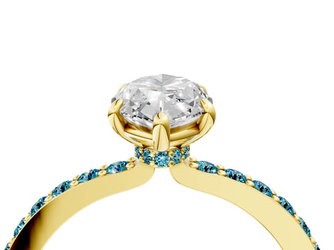 Yellow gold Marquise Cut Diamond Pavé Engagement Ring with Round with Blue Topaz side stone Accents and Prong Setting_4
