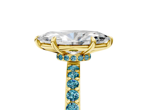 Yellow gold Marquise Cut Diamond Pavé Engagement Ring with Round with Blue Topaz side stone Accents and Prong Setting_5