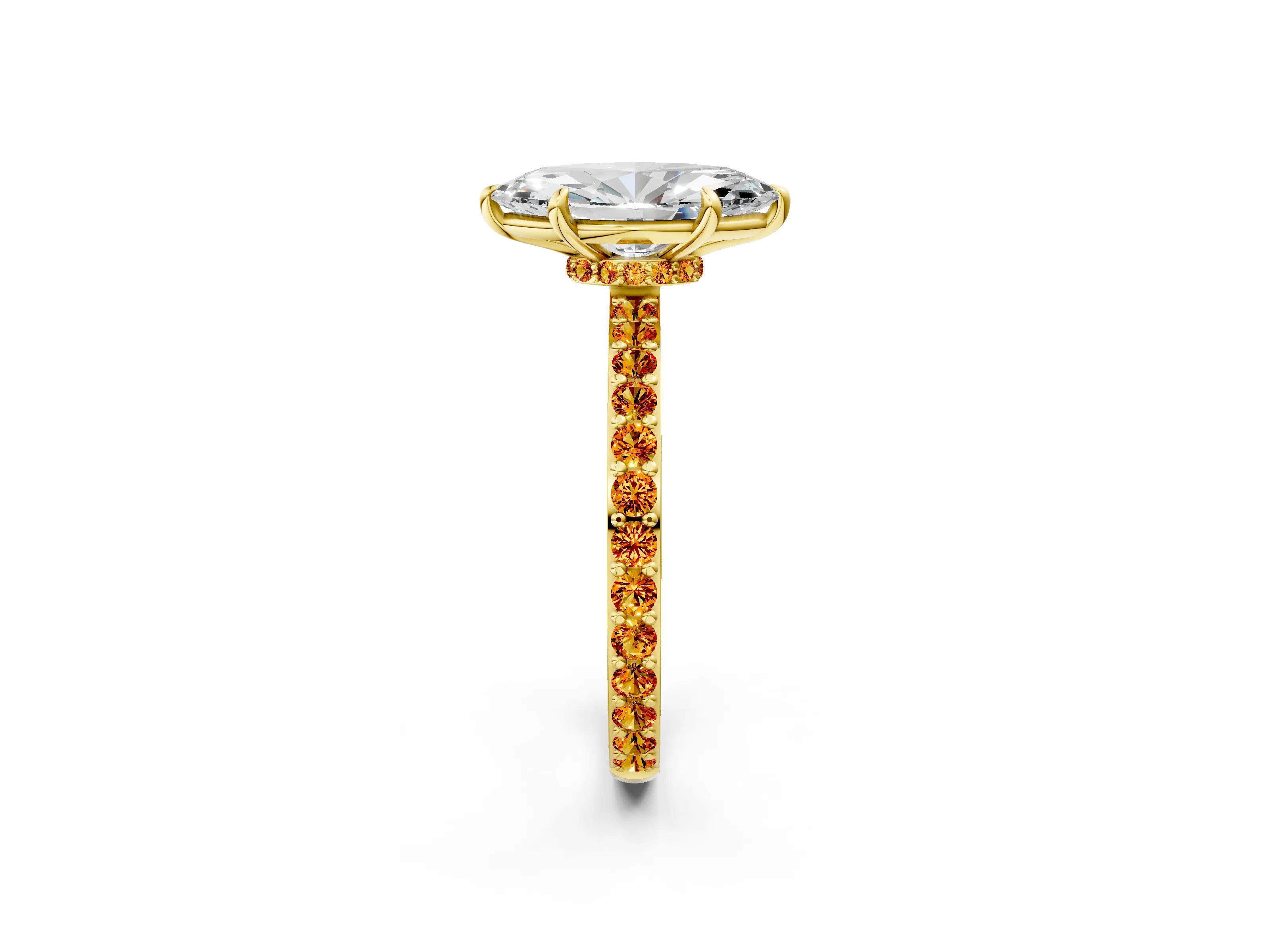 Yellow gold Marquise Cut Diamond Pavé Engagement Ring with Round with Citrine side stone Accents and Prong Setting_2